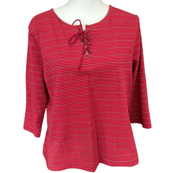 Emma James Red and Gokd Striped Shirt - Picture 1 of 7